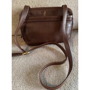 VINTAGE Brown Leather TONI Crossbody Purse Gold Tone Hardware
